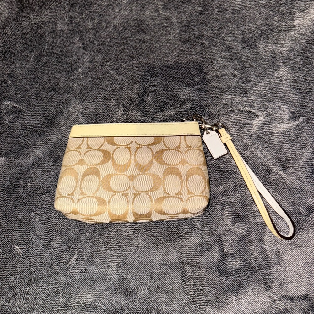 Coach Signature Wristlet in Cream & Beige